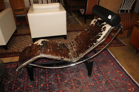 A modernist chromed and black painted steel day bed with pony skin upholstery, L.156cm W.58cm H.80cm